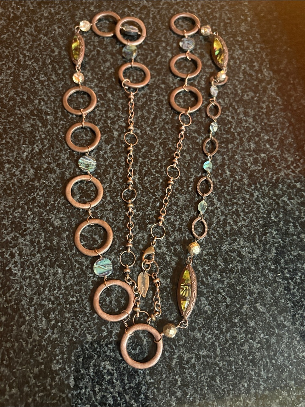 Coldwater Creek Copper-Tone Multi-Strand Necklace with Green Accents - 21in